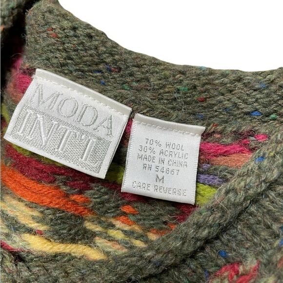 Wool Blend Fair Isle Moda International Sweater Size Medium - Picture 6 of 7